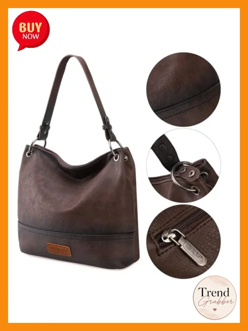 Vegan Leather Hobo Bag with Removable Crossbody Strap